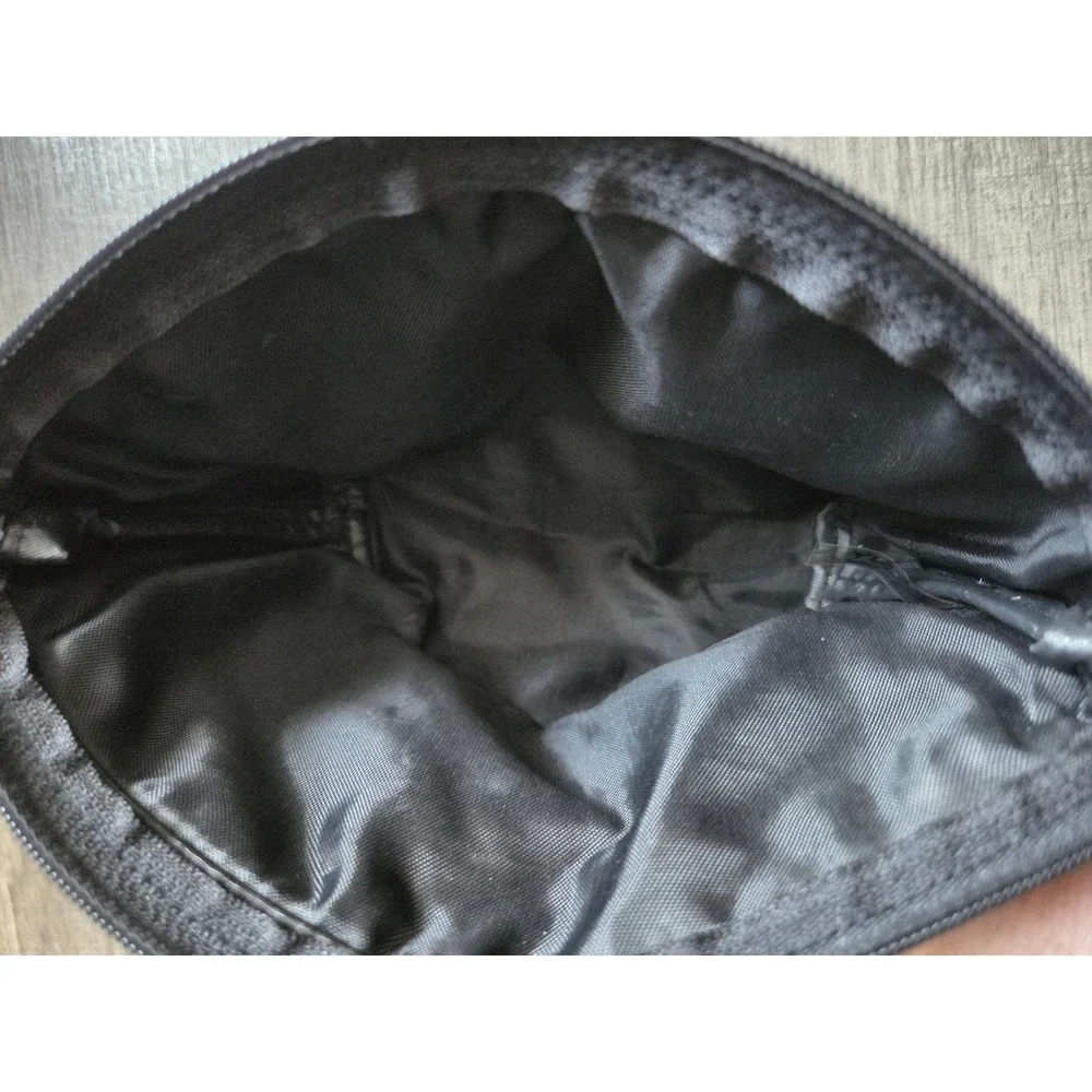 DKNY Black Nylon Cosmetic Bag Tonal Logo Makeup Pouch Travel Case Zip Closure